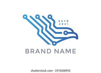 Modern and Simple Illustration logo design techno eagle, logo recommended for company related internet, cyber, computer and technology.