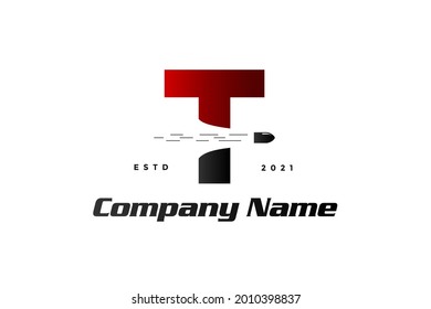 Diseño inicial del logotipo de ilustración moderna y simple T combinado con disparo de bala.