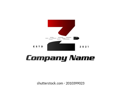 Diseño de logotipo de ilustración moderna y simple, Z inicial se combina con disparo de bala.