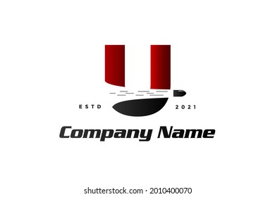 Modern and Simple illustration logo design initial U combine with bullet shot.