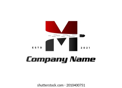 Modern and Simple illustration logo design initial M combine with bullet shot.