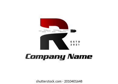 Modern and Simple illustration logo design initial R combine with bullet shot.