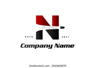 Diseño de logotipo de ilustración moderna y simple, N inicial se combina con disparo de bala.