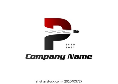 Modern and Simple illustration logo design initial P combine with bullet shot.