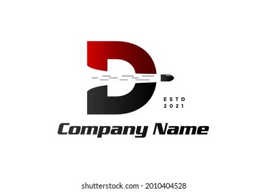 Modern and Simple illustration logo design initial D combine with bullet shot.