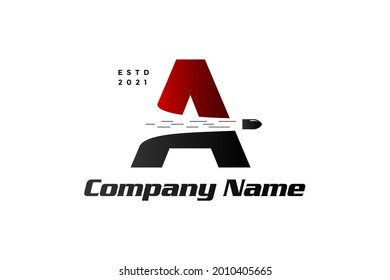 Diseño de logotipo de ilustración moderna y simple inicial A combinarse con disparo de bala.