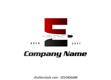Modern and Simple illustration logo design initial E combine with bullet shot.