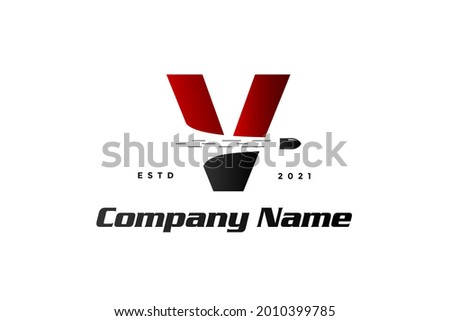 Modern and Simple illustration logo design initial V combine with bullet shot.