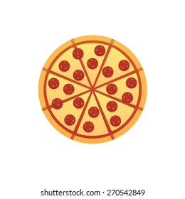 Modern and simple illustration of a pepperoni pizza, isolated on white background.