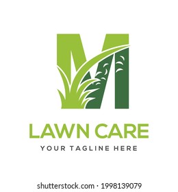 Modern Simple Initial M Letter Lawn Care Logo Concept. Landscaping Garden Environment Service Company