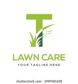 Modern Simple Initial T Letter Lawn Care Logo Concept. Landscaping Garden Environment Service Company