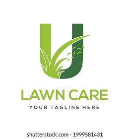Modern Simple Initial U Letter Lawn Care Logo Concept. Landscaping Garden Environment Service Company
