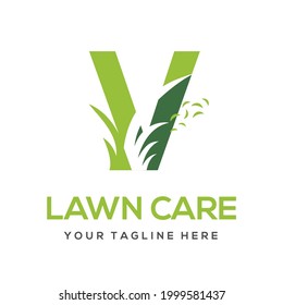 Modern Simple Initial V Letter Lawn Care Logo Concept. Landscaping Garden Environment Service Company