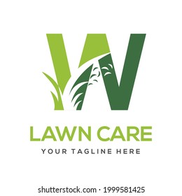 Modern Simple Initial W Letter Lawn Care Logo Concept. Landscaping Garden Environment Service Company