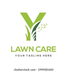 Modern Simple Initial Y Letter Lawn Care Logo Concept. Landscaping Garden Environment Service Company