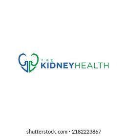 Modern simple kidney health logo with love or shield symbol shape in blue and green color