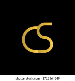 Modern Simple Letter CS Logo in gold color and black background