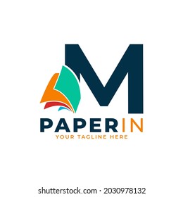 Modern Simple Letter M with Paper Logo Design Template