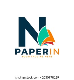 Modern Simple Letter N with Paper Logo Design Template