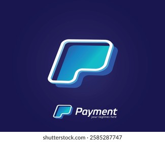 modern and simple letter p payment symbol illustration with blue background