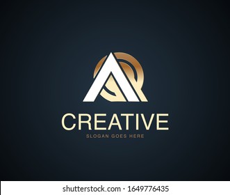 Plantilla de diseño de icono de letra A y letra Q con efectos de color dorado