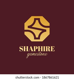 Modern, simple letter S logo with diamond, gemstone element in gold color