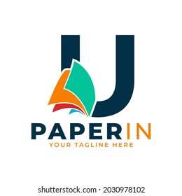 Modern Simple Letter U with Paper Logo Design Template