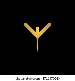 Modern Simple Letter Y Logo in gold color and black background
