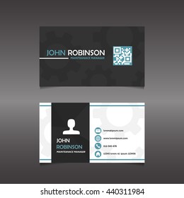 Modern simple light blue, white and black business card with flat user interface. template, vector illustration  