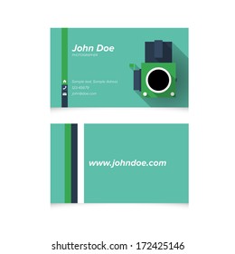 Modern Simple Light Business Card Template with Flat Old Analog Film Camera