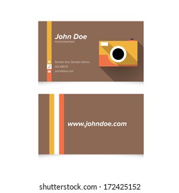 Modern Simple Light Business Card Template with Flat Old Analog Film Camera