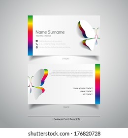 Modern simple light business card template with papercut butterfly