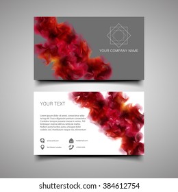 Modern simple light business card template with amazing background. With the purple-wine smoke, which dissolving in the air background. Vector eps 10.