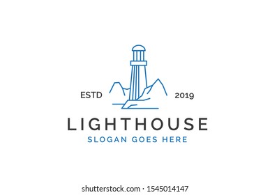 Modern simple lighthouse coastal beach logo design vector graphic