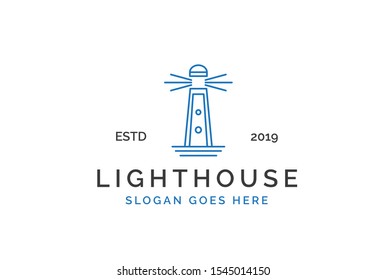 Modern simple lighthouse coastal beach logo design vector graphic