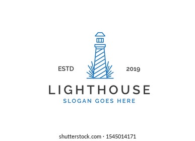Modern simple lighthouse coastal beach logo design vector graphic