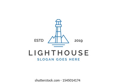 Modern simple lighthouse coastal beach logo design vector graphic