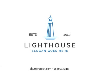Modern simple lighthouse coastal beach logo design vector graphic
