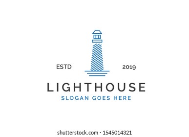 Modern simple lighthouse coastal beach logo design vector graphic