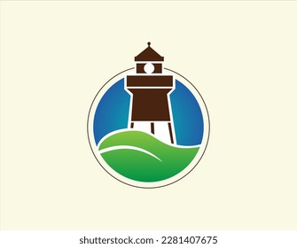 Modern simple lighthouse logo design vector illustration