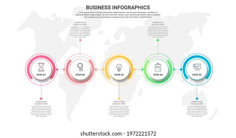Modern and simple line vector illustration. Infographic template with five circles, elements, sectors and percentages. Designed for business, presentations, timeline, web design 5 step diagrams