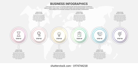 Modern and simple line vector illustration. Infographic template with six circles, elements, sectors and percentages. Designed for business, presentations, chart, interface 6 step diagrams