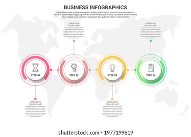 Modern and simple line vector illustration. Infographic template with four circles, elements, sectors and percentages. Designed for business, presentations, timeline, interface 4 step diagrams