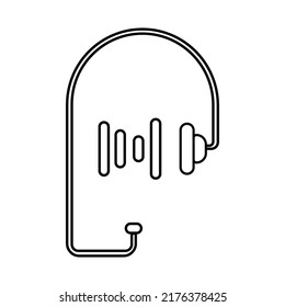 un contorno lineal simple y moderno que simboliza una consulta médica en línea para mejorar la salud mental. Imagen de audífonos y ondas de sonido