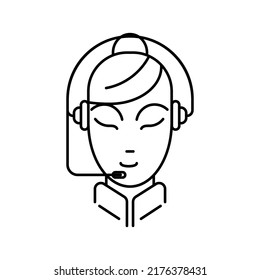a modern simple linear contour symbolizing an online medical consultation to improve mental health. Image of a girl listening to a patient