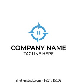 Modern and simple logo design for compass and house