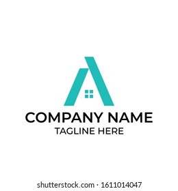 Modern and simple logo design for home roof and letter A