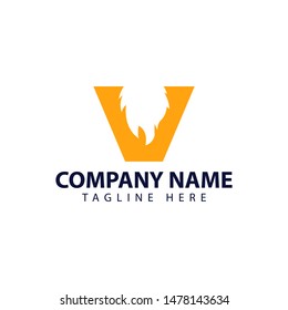 Modern and simple logo design for letter  V and fire