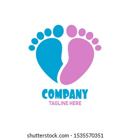 Modern is a simple logo heart and children's foot. Vector illustration.