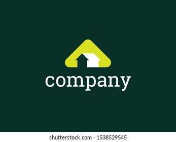 modern and simple logo with a house arrow on negative space. editable and easy to use